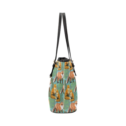 Fox Autumn leaves Themed Leather Tote Bag