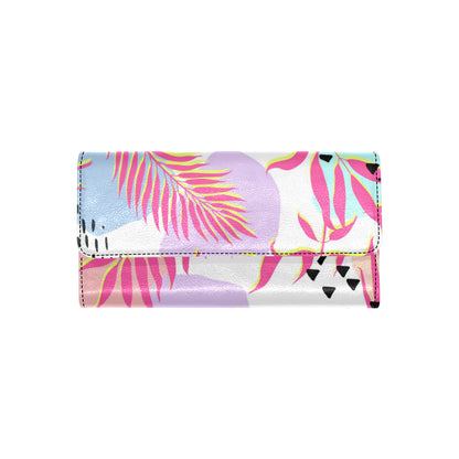 Pink Tropical Palm Leaves Women's Trifold Wallet