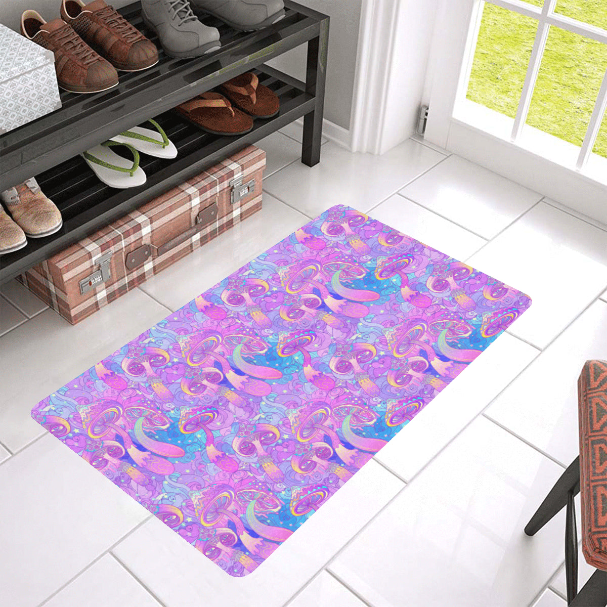 Psychedelic Trippy Mushroom Print Rubber Doormat