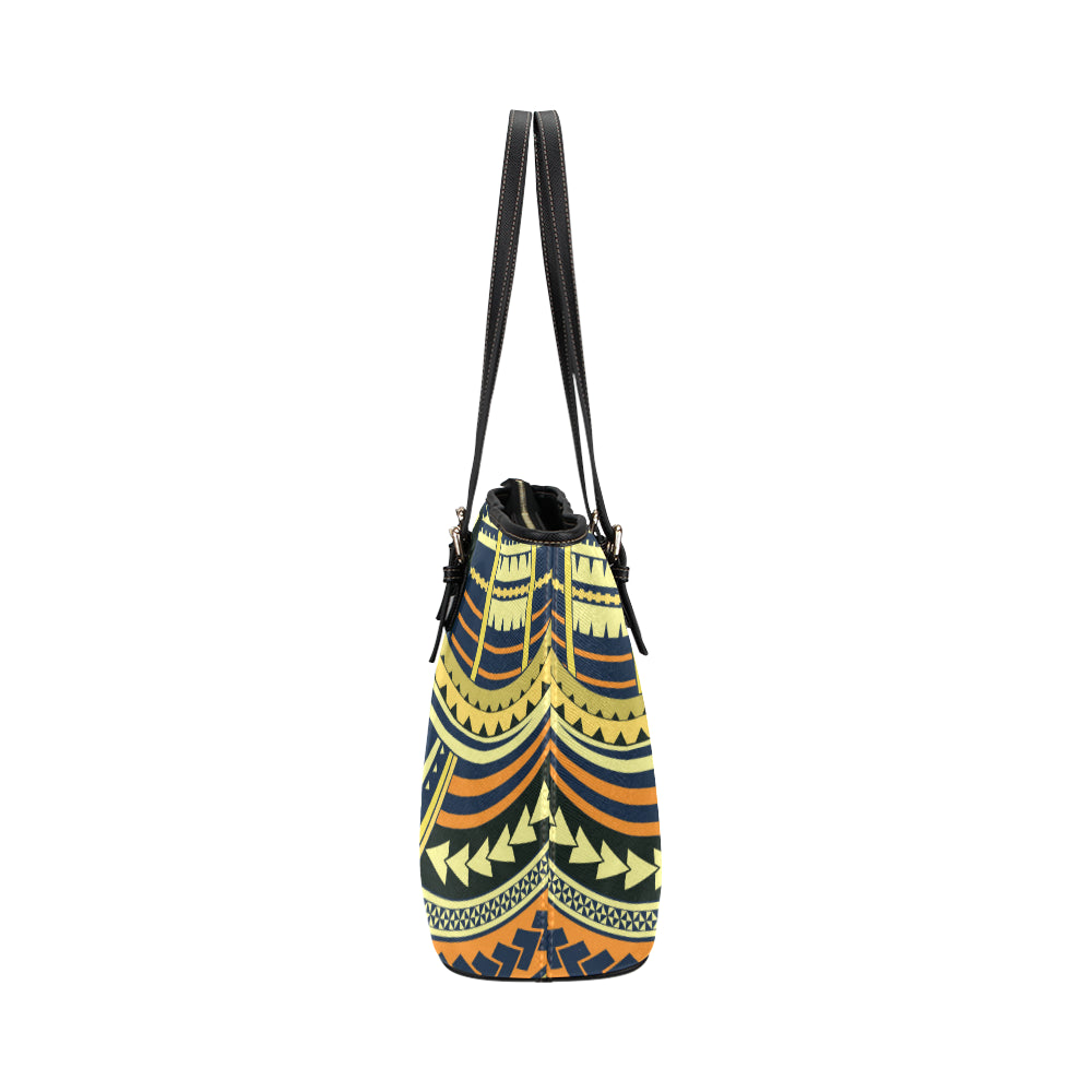Polynesian Tattoo Print Leather Tote Bag