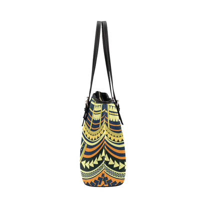 Polynesian Tattoo Print Leather Tote Bag
