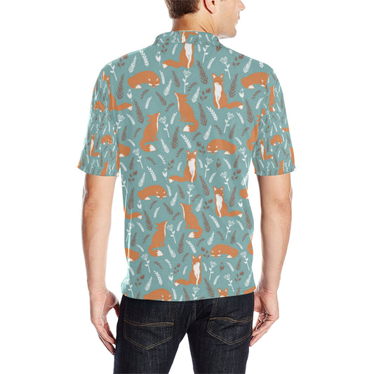 Fox Forest Print Pattern Men Polo Shirt