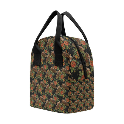 Horse Embroidery with Flower Design Insulated Lunch Bag