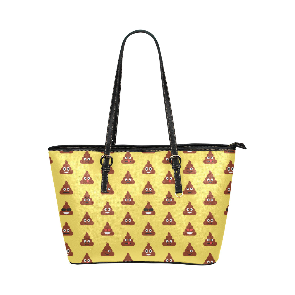 Emoji Poop Print Pattern Leather Tote Bag
