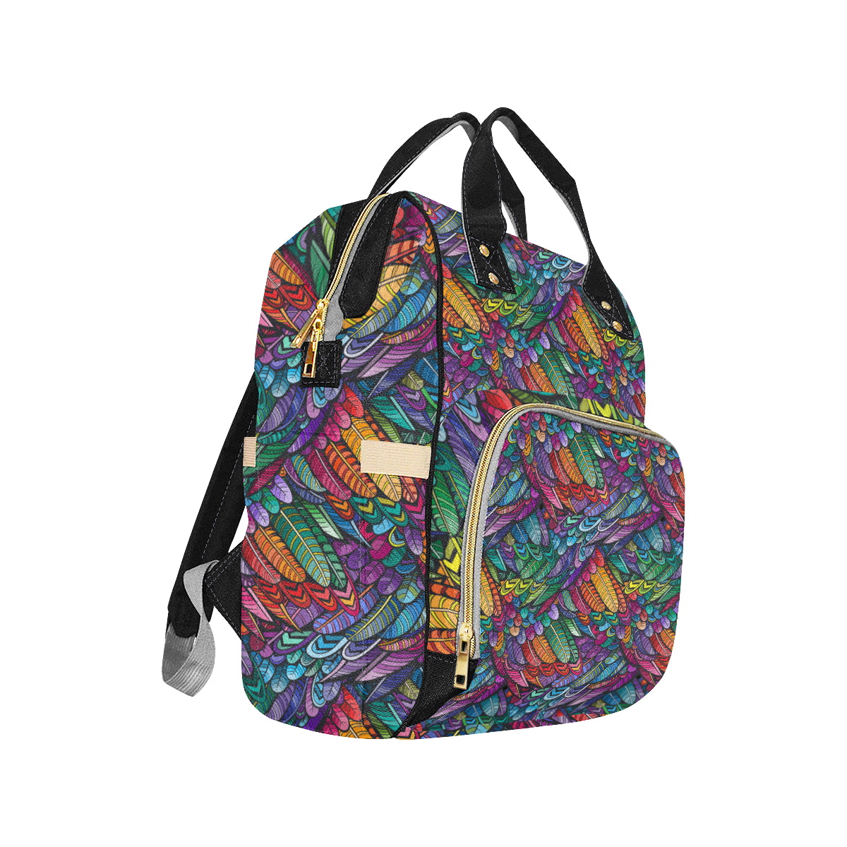 Feather Multicolor Design Print Diaper Bag Backpack