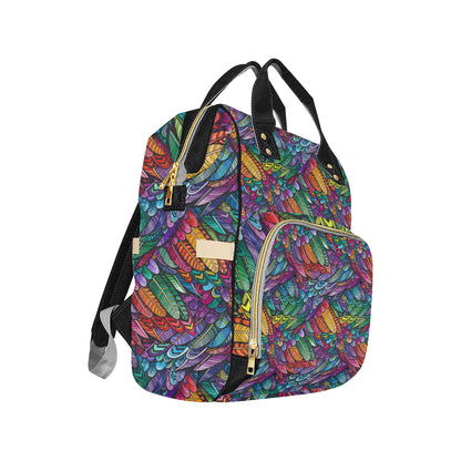 Feather Multicolor Design Print Diaper Bag Backpack