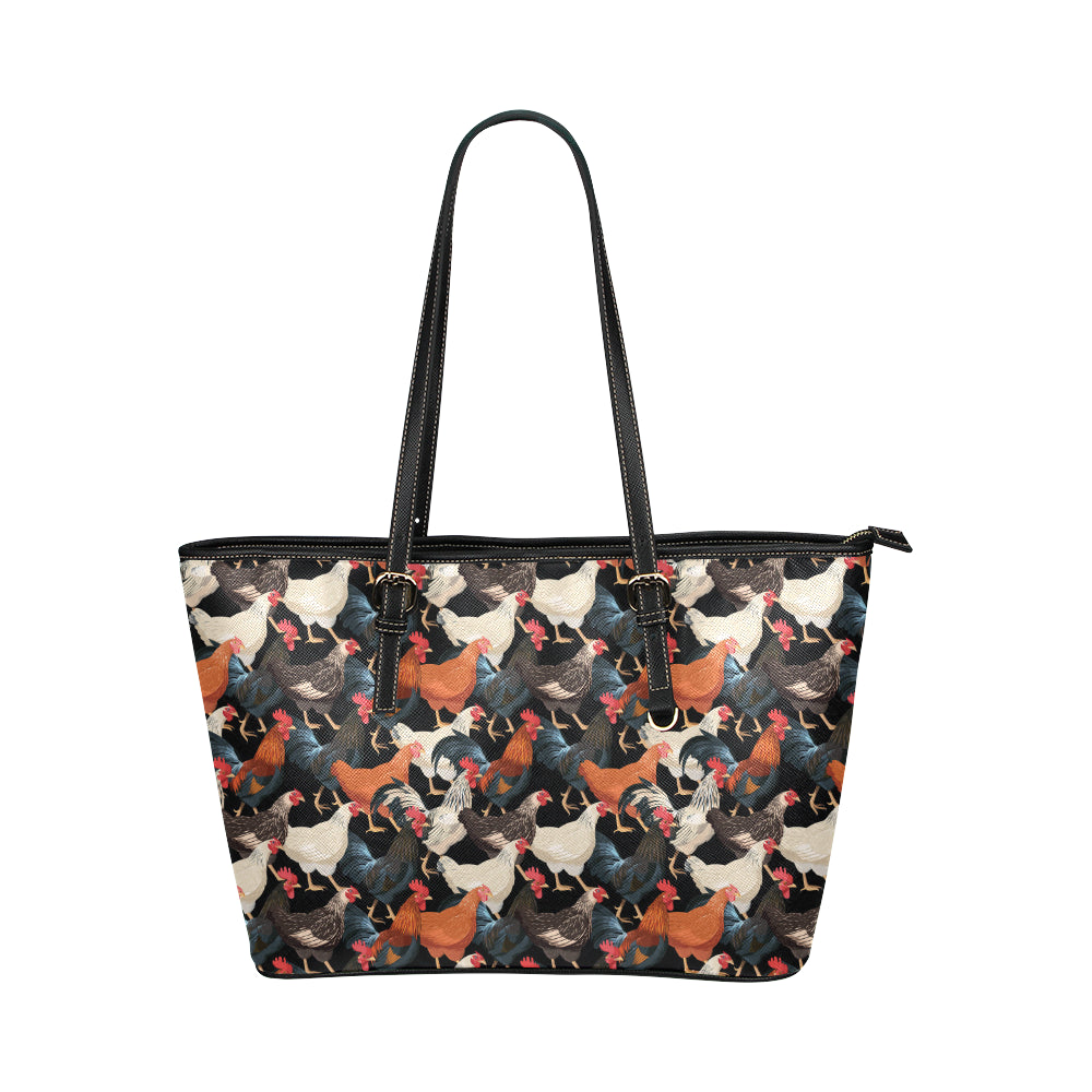 Chicken Print Pattern Leather Tote Bag