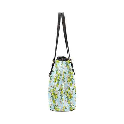 Elegant Olive Floral Print Leather Tote Bag