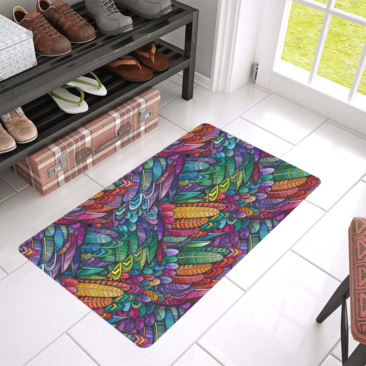 Feather Multicolor Design Print Rubber Doormat