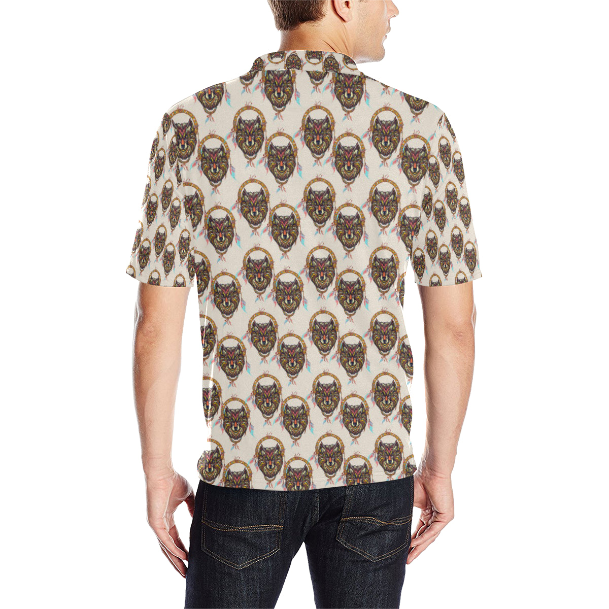 Wolf Tribal Dream Catcher Design Print Men Polo Shirt