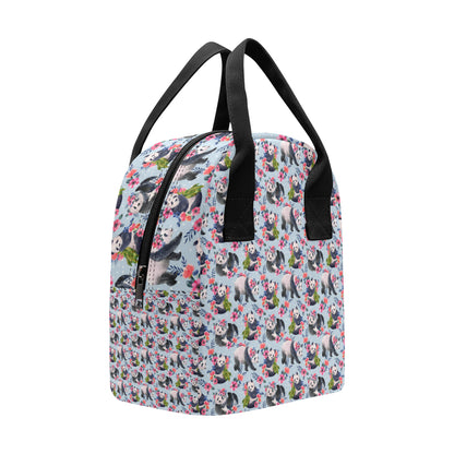 Panda Bear Flower Design Themed Print Insulated Lunch Bag