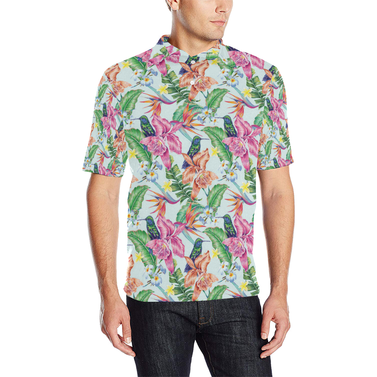 Hummingbird Tropical Pattern Print Design 05 Men Polo Shirt