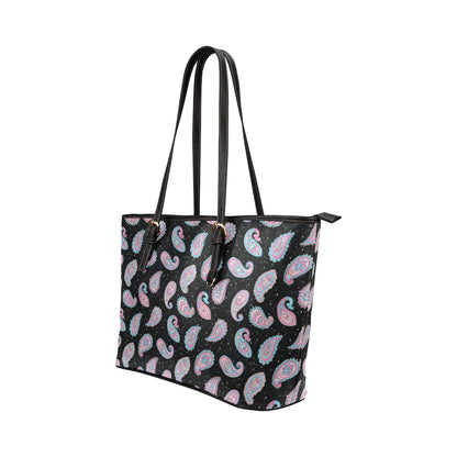 Paisley Pink Design Mandala Print Leather Tote Bag