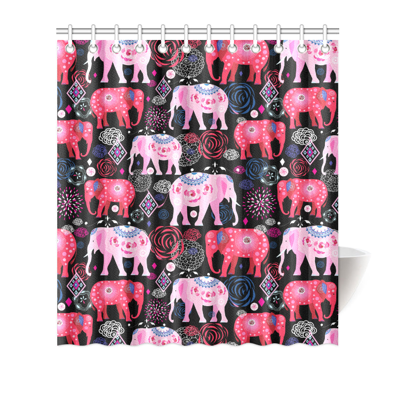 Pink Elephant Pattern Shower Curtain