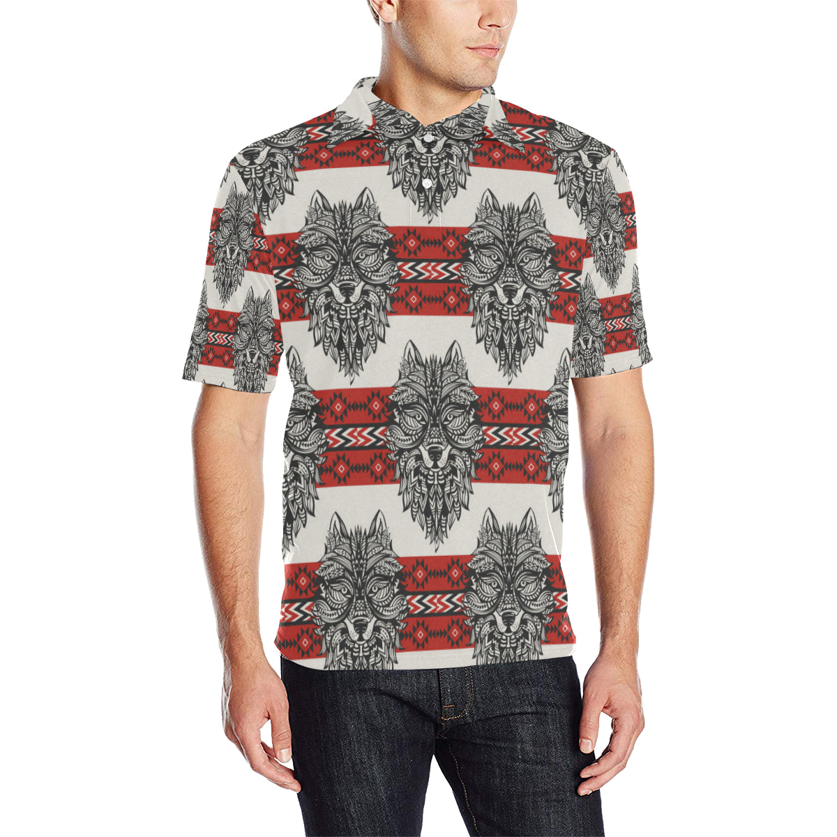 Native Indian Wolf Men Polo Shirt