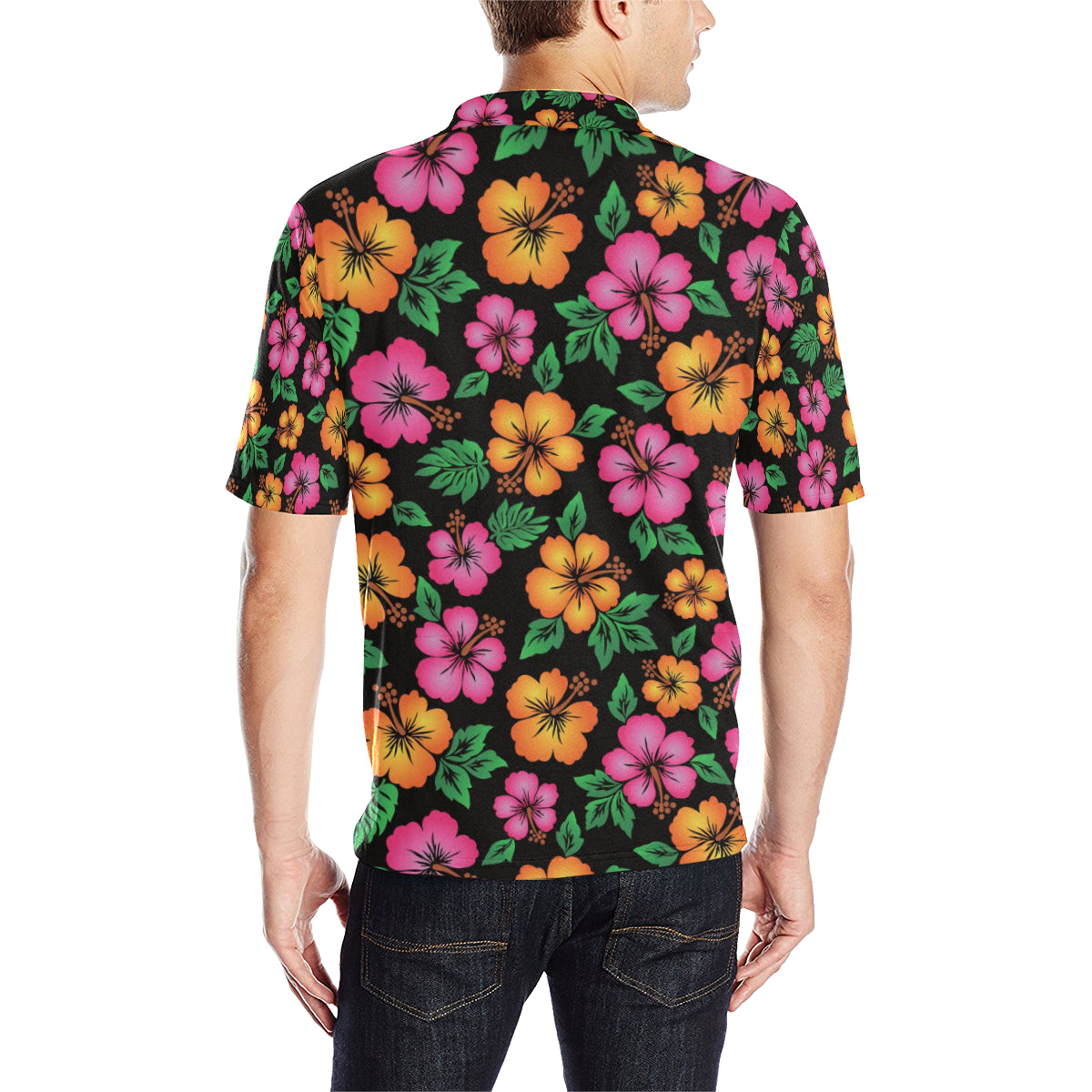 Hibiscus Pattern Print Design HB029 Men Polo Shirt