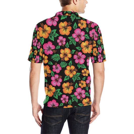 Hibiscus Pattern Print Design HB029 Men Polo Shirt