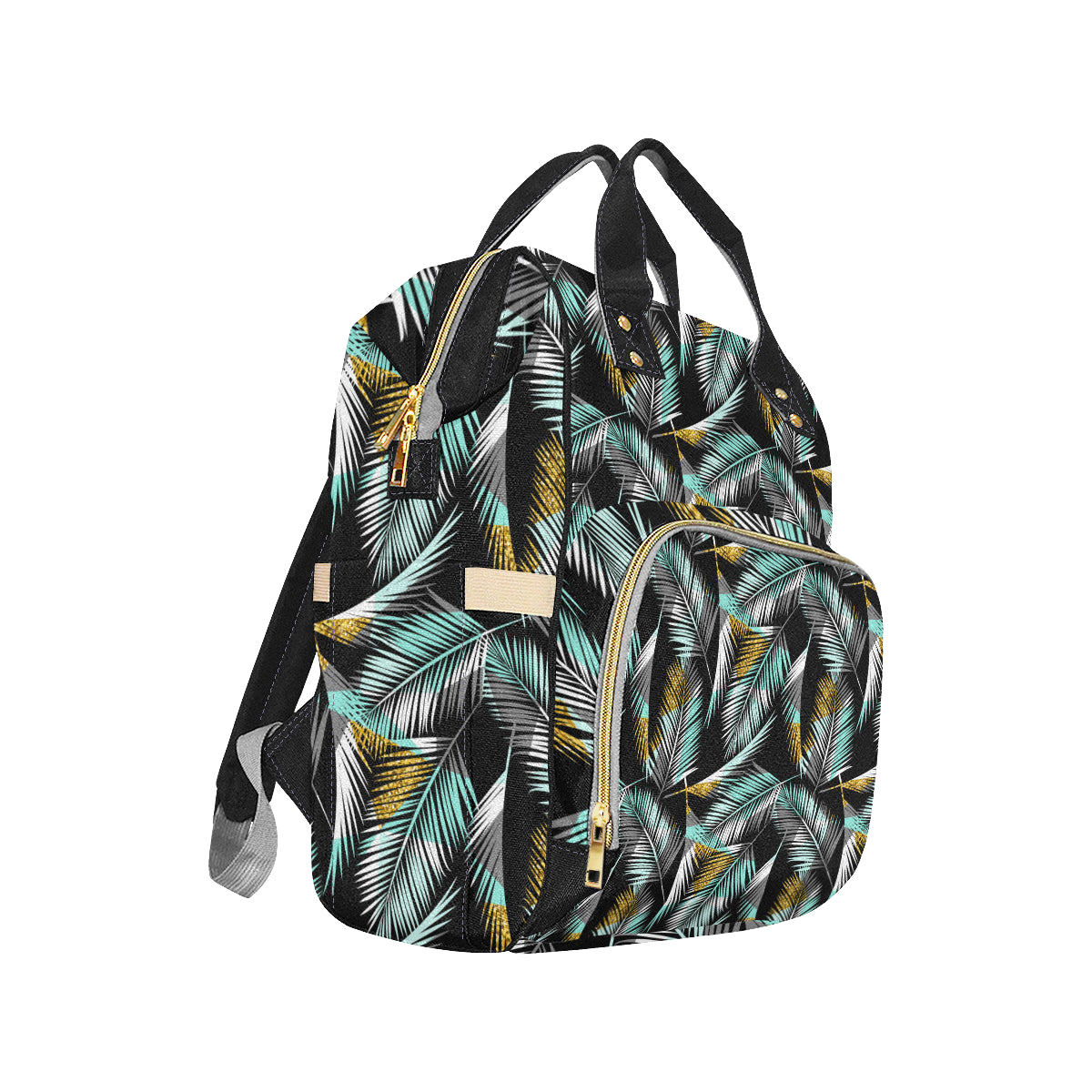 Gold Glitter Cyan Tropical Palm Leaves Diaper Bag Backpack