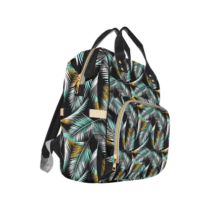Gold Glitter Cyan Tropical Palm Leaves Diaper Bag Backpack