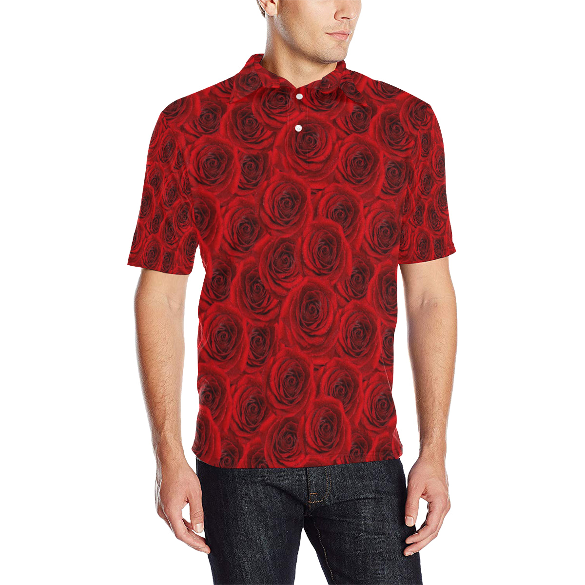 Rose Red Pattern Print Design RO04 Men Polo Shirt