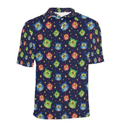 Owl with Star Themed Design Print Men Polo Shirt