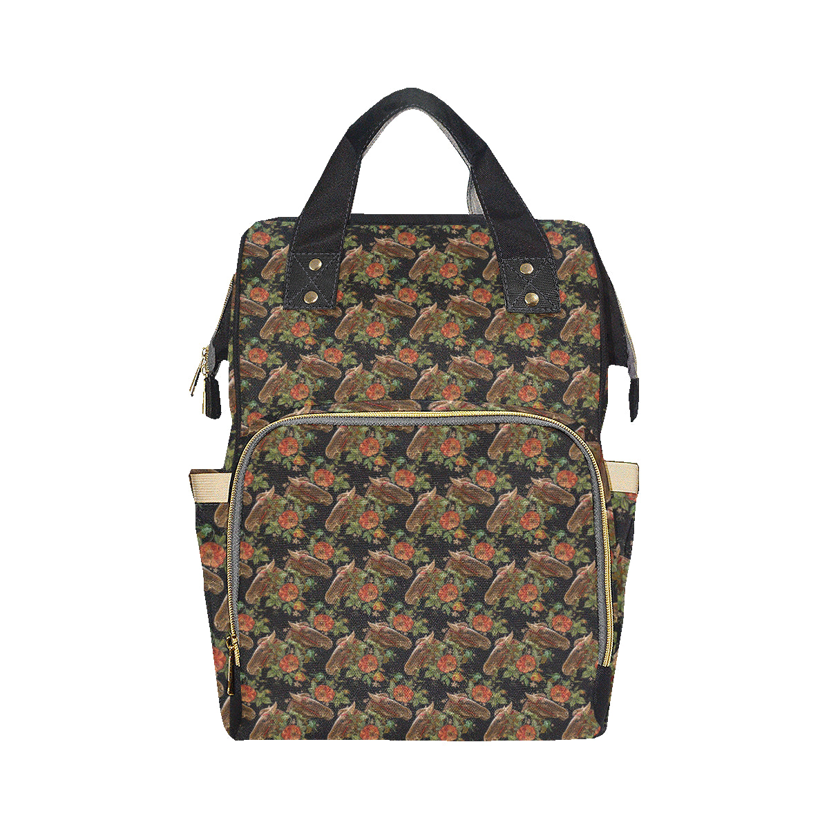 Horse Embroidery with Flower Design Diaper Bag Backpack