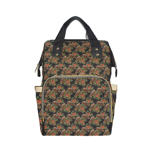 Horse Embroidery with Flower Design Diaper Bag Backpack