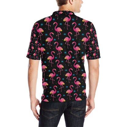 Flamingo Pink Neon Print Pattern Men Polo Shirt