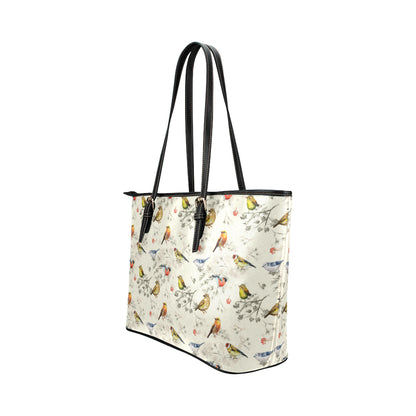 Bird Watercolor Design Pattern Leather Tote Bag