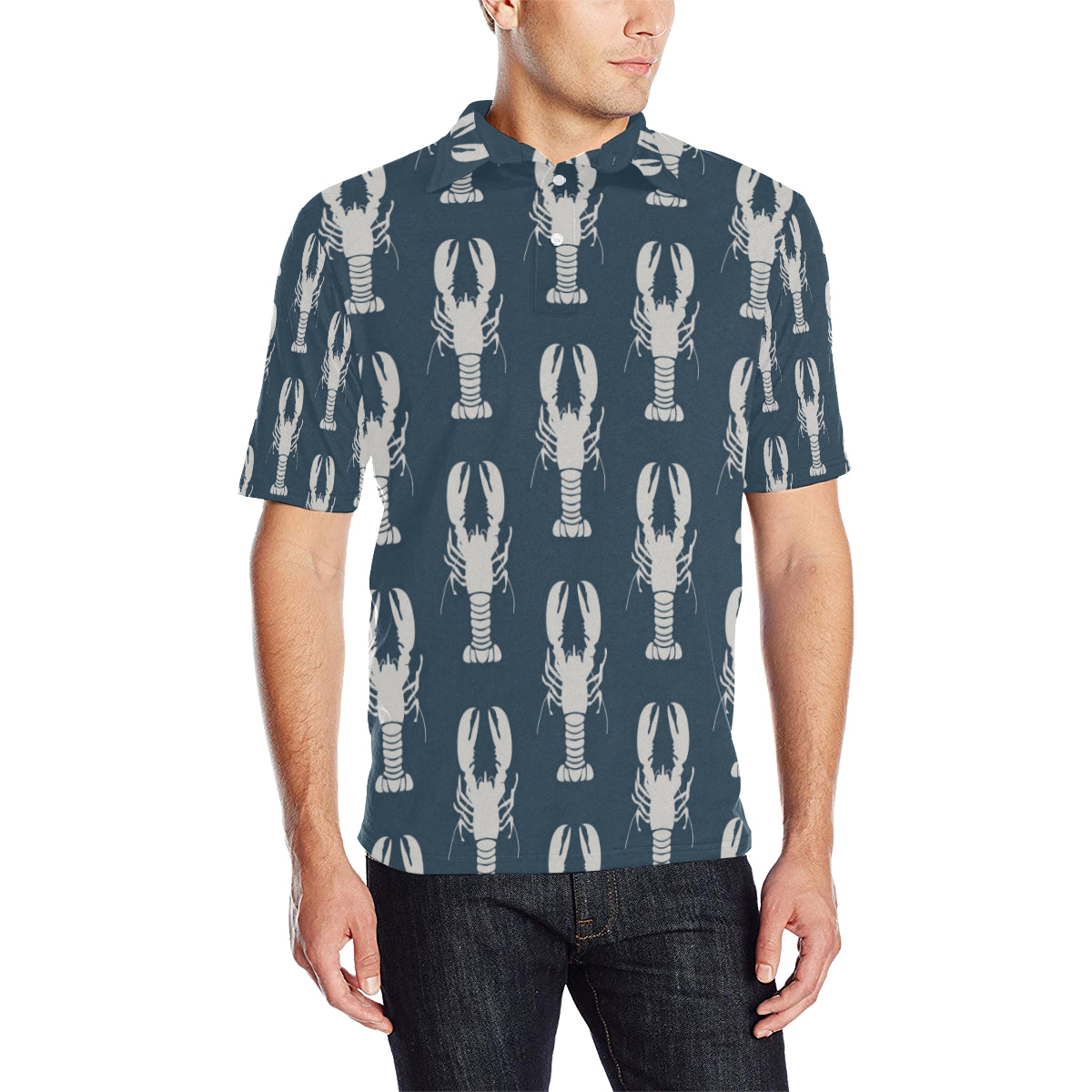 Lobster Pattern Print Design 02 Men Polo Shirt