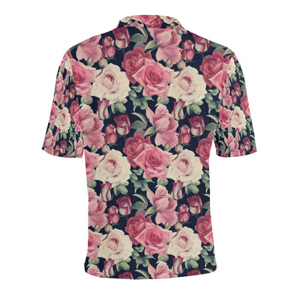Rose Pattern Print Design RO05 Men Polo Shirt