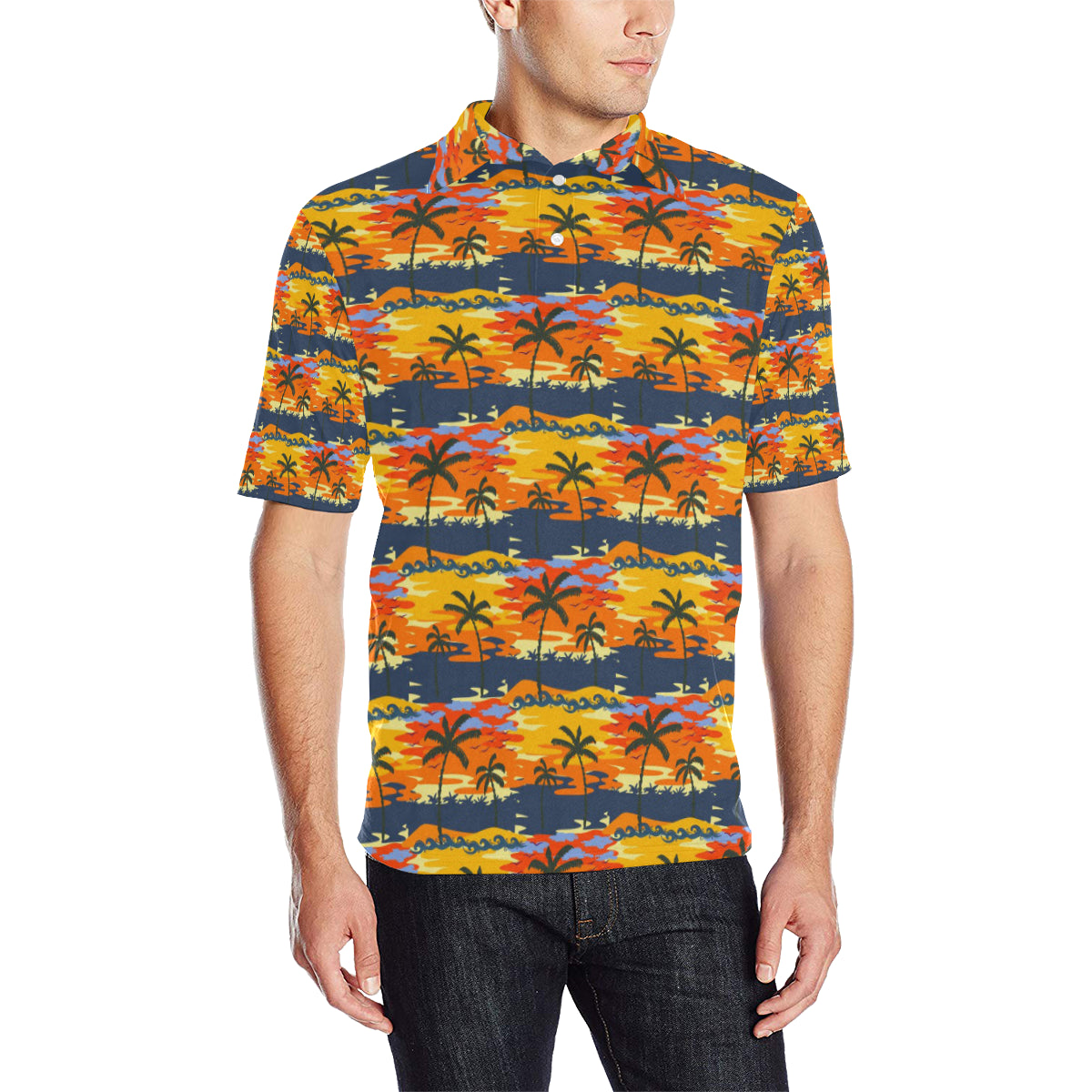 Palm Tree Pattern Print Design PT010 Men Polo Shirt