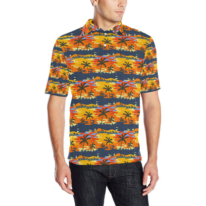 Palm Tree Pattern Print Design PT010 Men Polo Shirt
