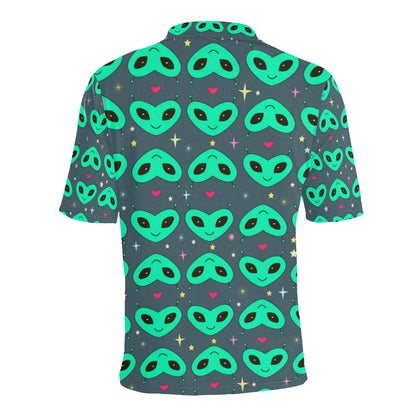 Alien Head Heart Pattern Print Design 03 Men Polo Shirt
