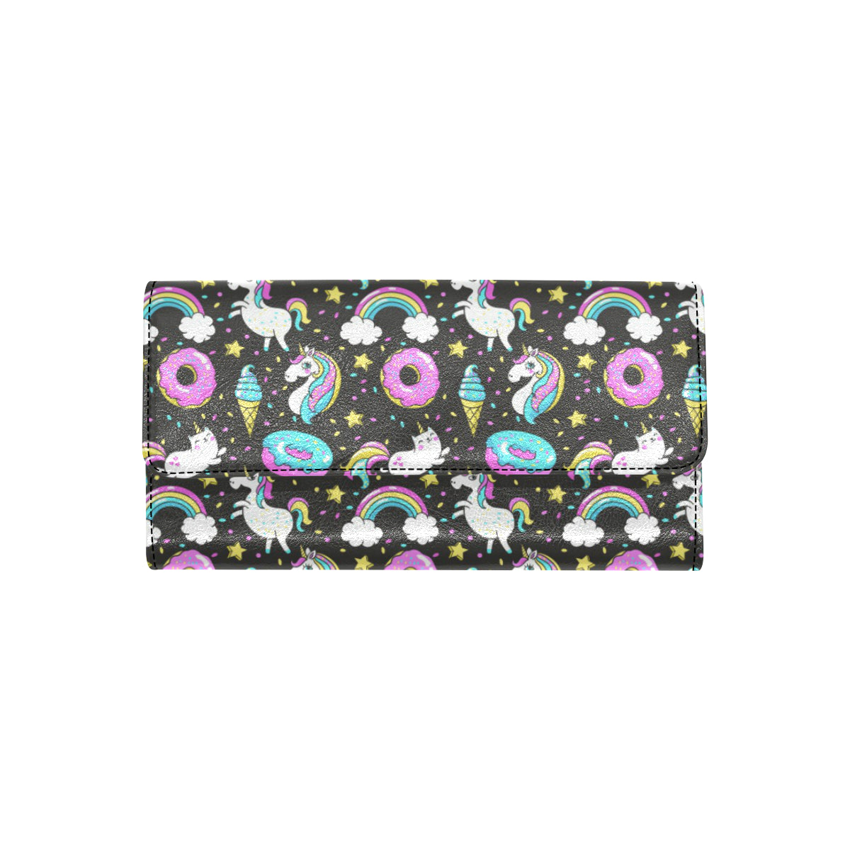 Donut Unicorn Pattern Print Design DN09 Women's Trifold Wallet