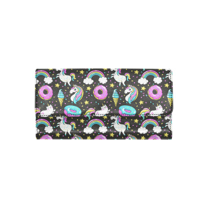 Donut Unicorn Pattern Print Design DN09 Women's Trifold Wallet