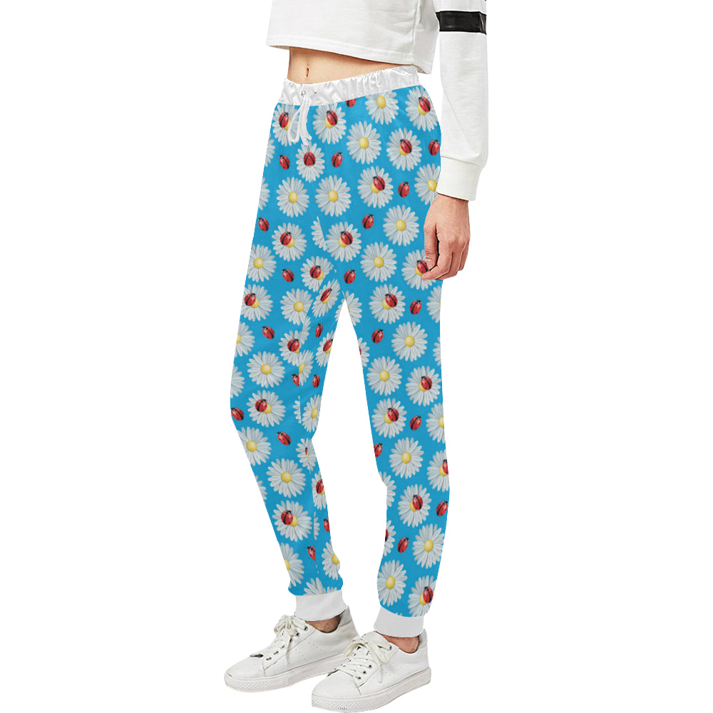Ladybug with Daisy Themed Print Pattern Unisex Sweatpants