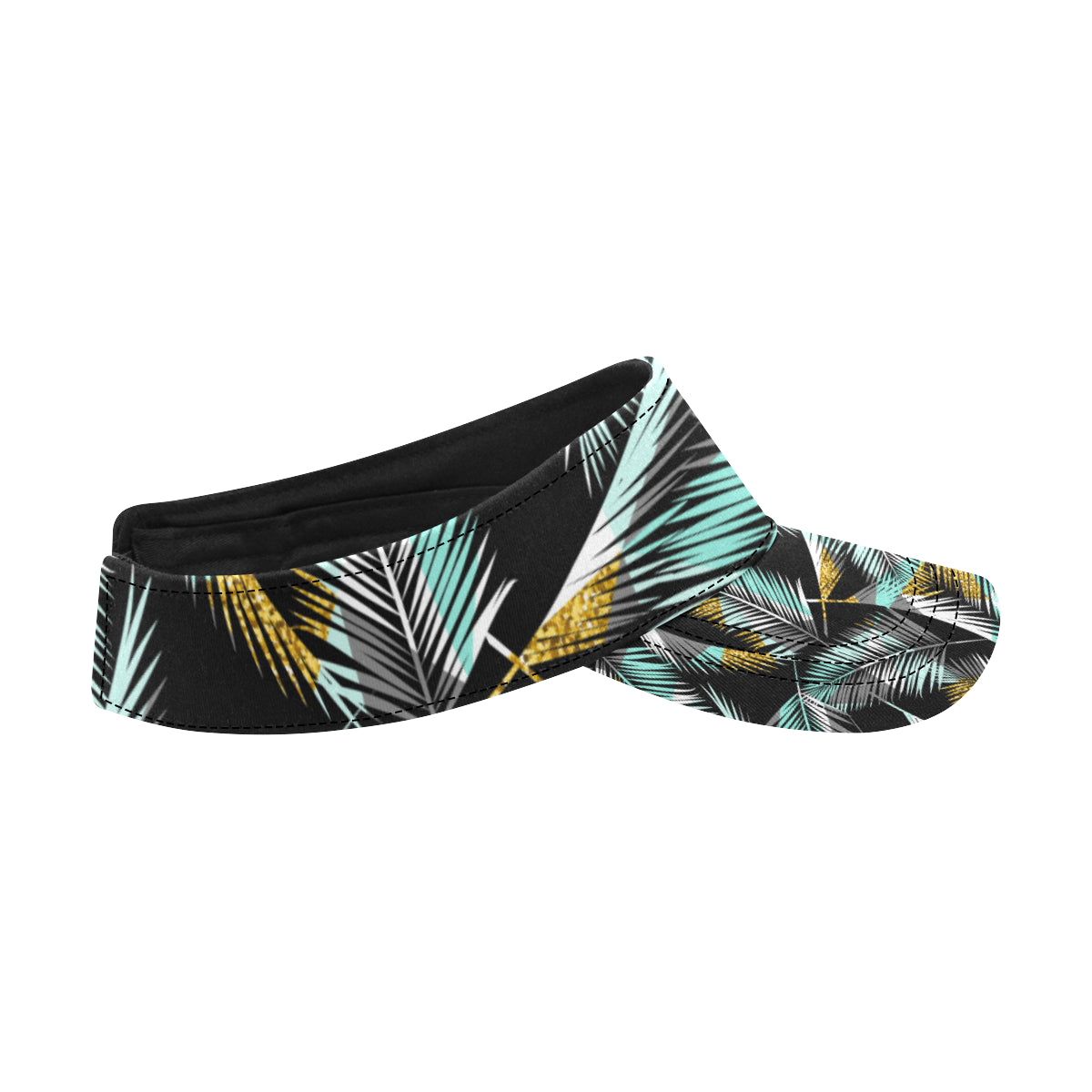 Gold Glitter Cyan Tropical Palm Leaves Unisex Sun Visor