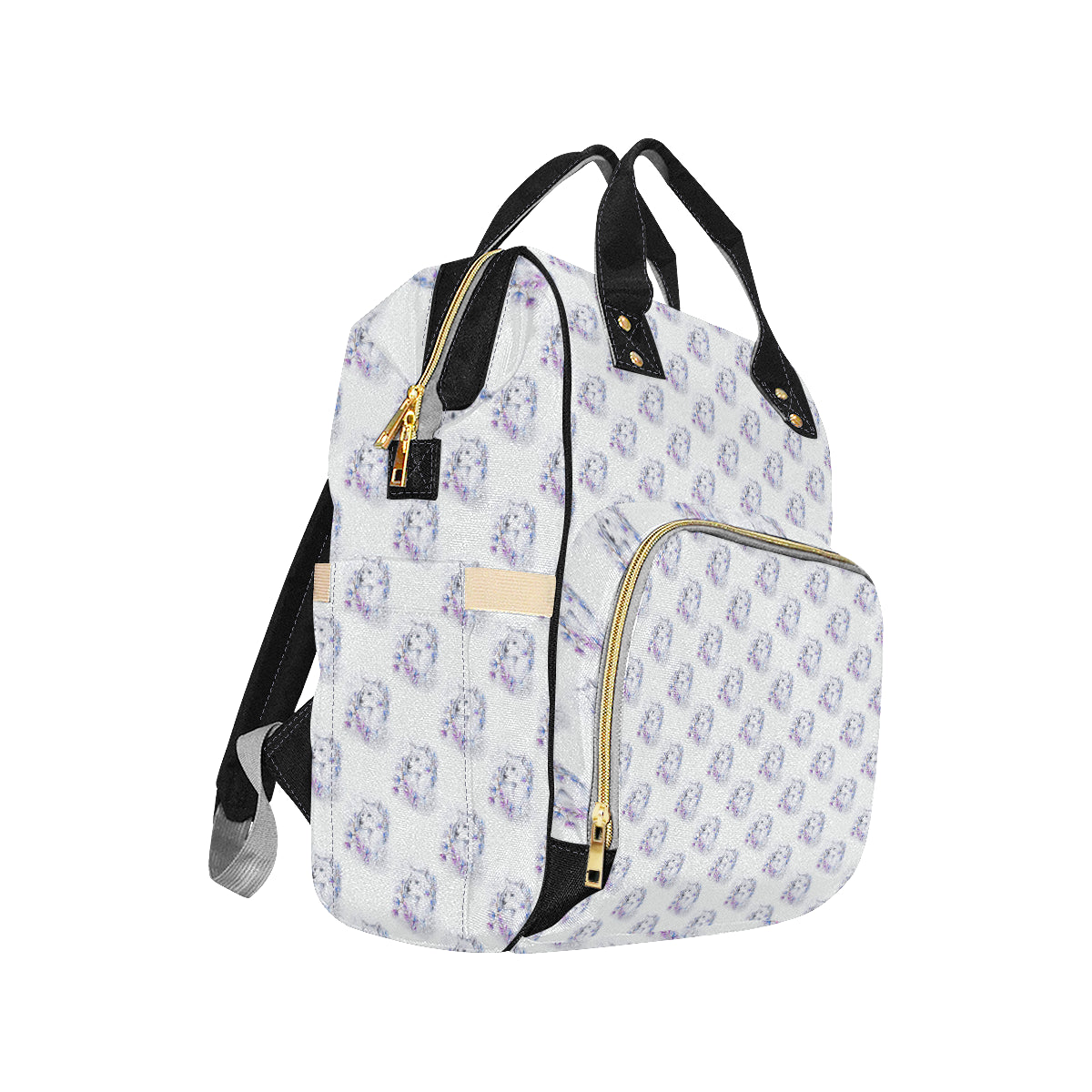 Wolf with Flower Print Design Diaper Bag Backpack