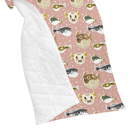 Fugu Cute Pattern Print Design 01 Premium Quilt