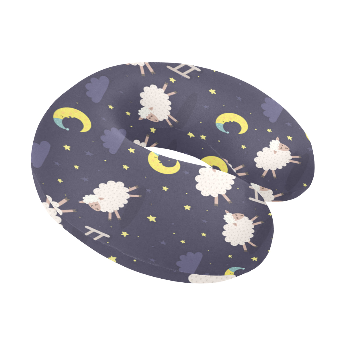Sheep Night Pattern Print Design 02 U-Shaped Travel Neck Pillow