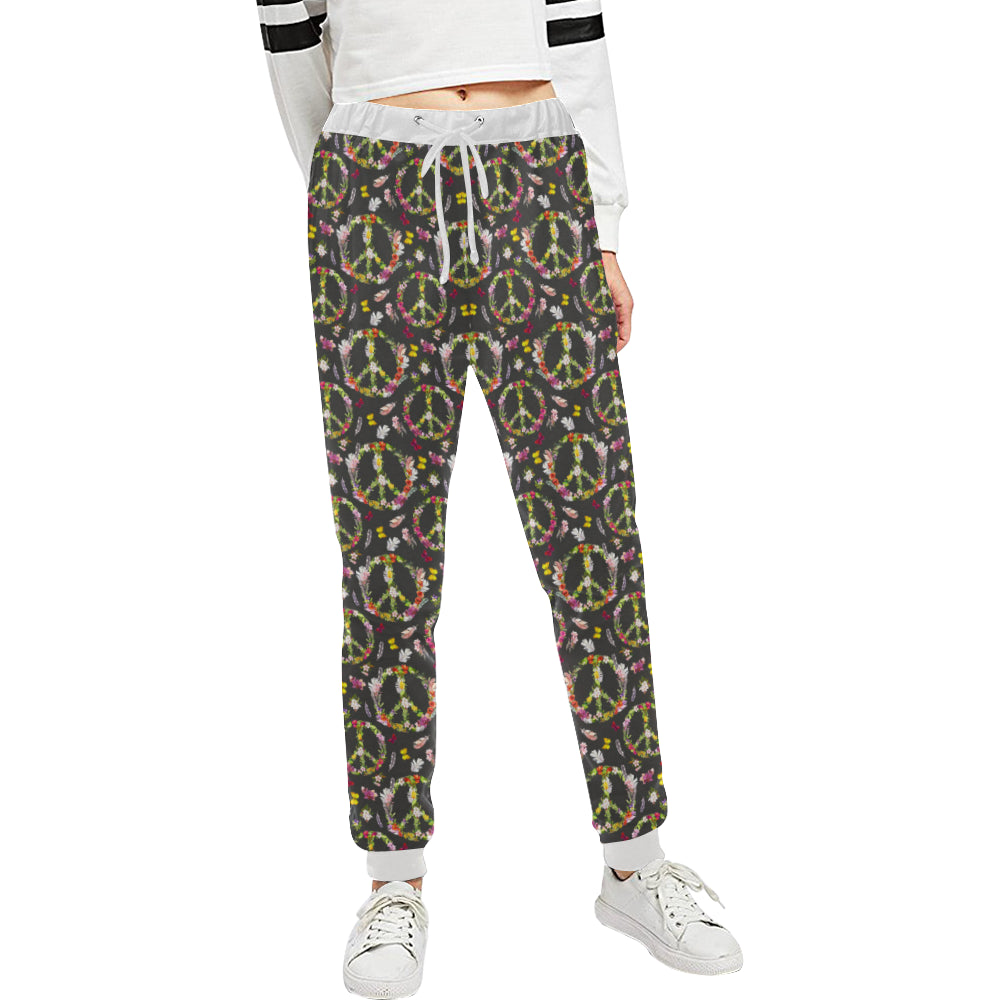 Peace Sign flowers Design Print Unisex Sweatpants