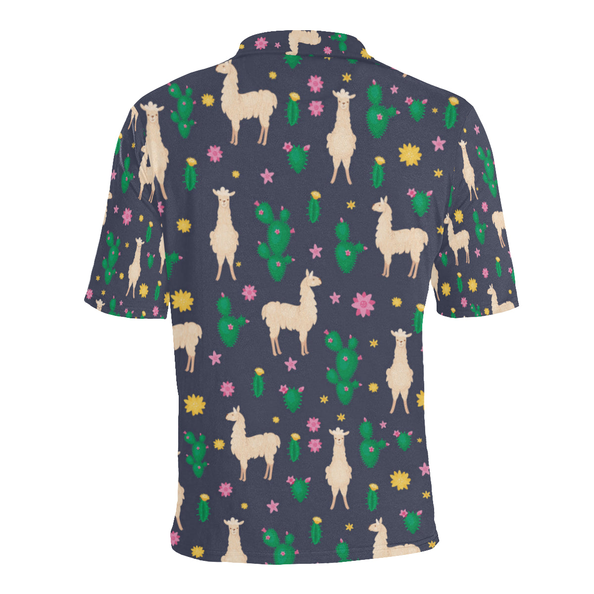 Llama Cactus Pattern Print Design 012 Men Polo Shirt