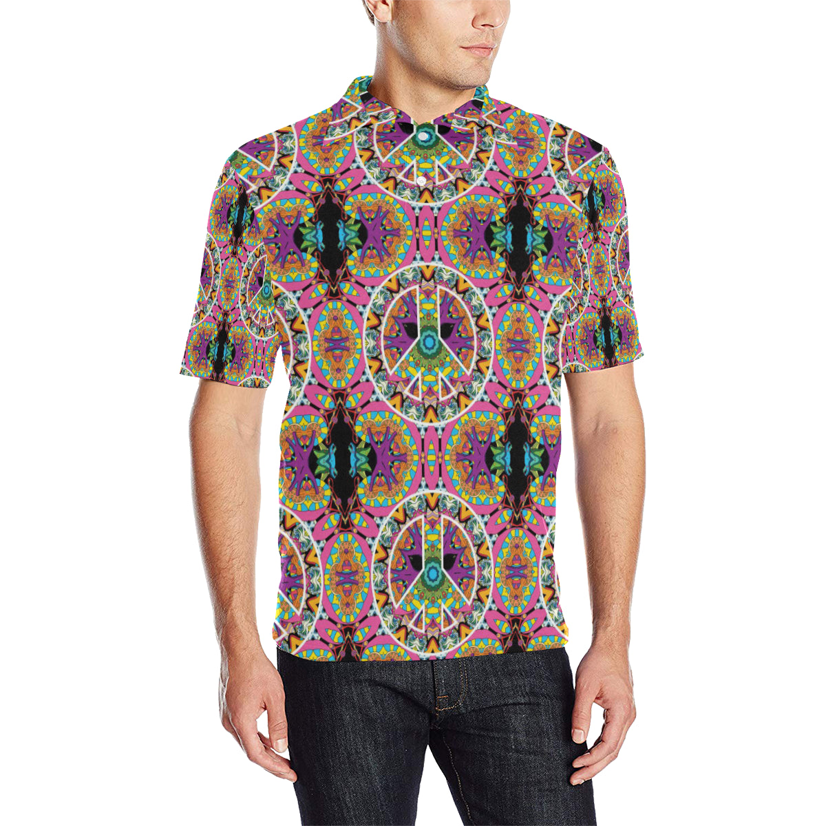 Peace Sign Pattern Print Design A03 Men Polo Shirt