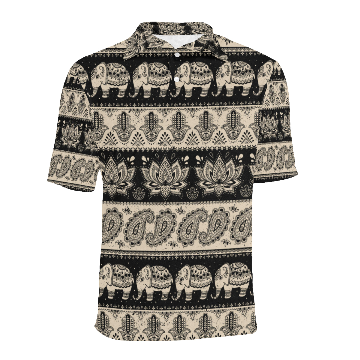 Elephant Hansa Lotus Pattern Men Polo Shirt