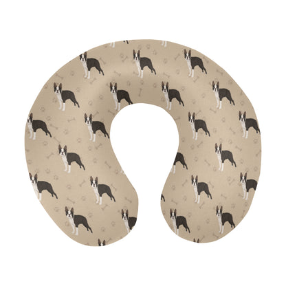 Boston Terrier Pattern Print Design 02 U-Shaped Travel Neck Pillow