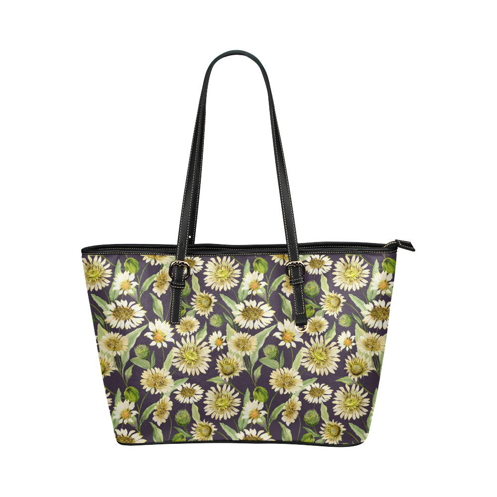 Daisy Vintage Print Pattern Leather Tote Bag