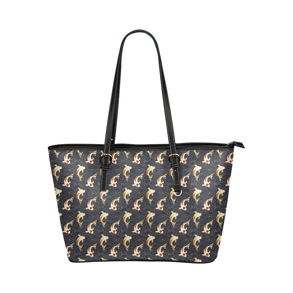 Koi Carp Japanese Design Themed Print Leather Tote Bag