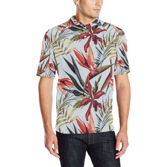 Tropical Flower Pattern Print Design TF021 Men Polo Shirt