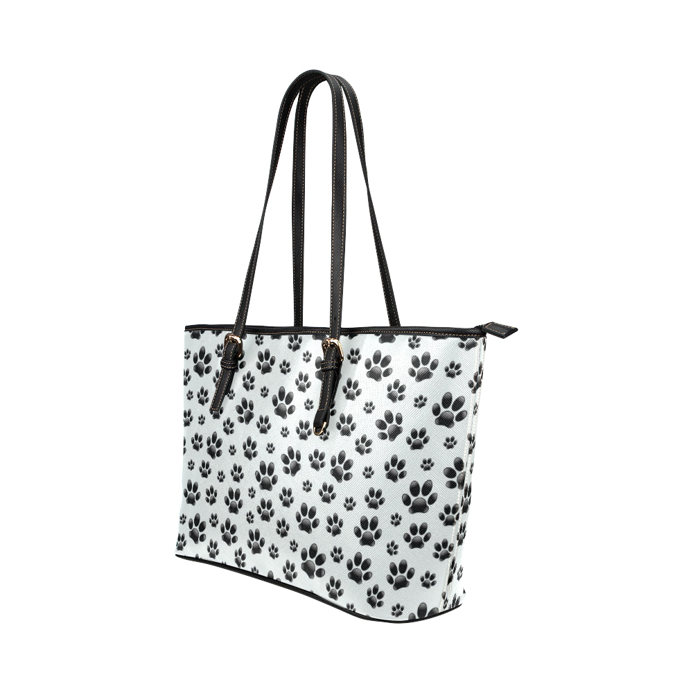 Paw Themed Print Leather Tote Bag